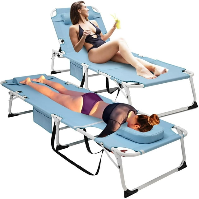 Slsy 2PACK 3in1 SunTanning Chair with Mattress, Heavy Duty Summer