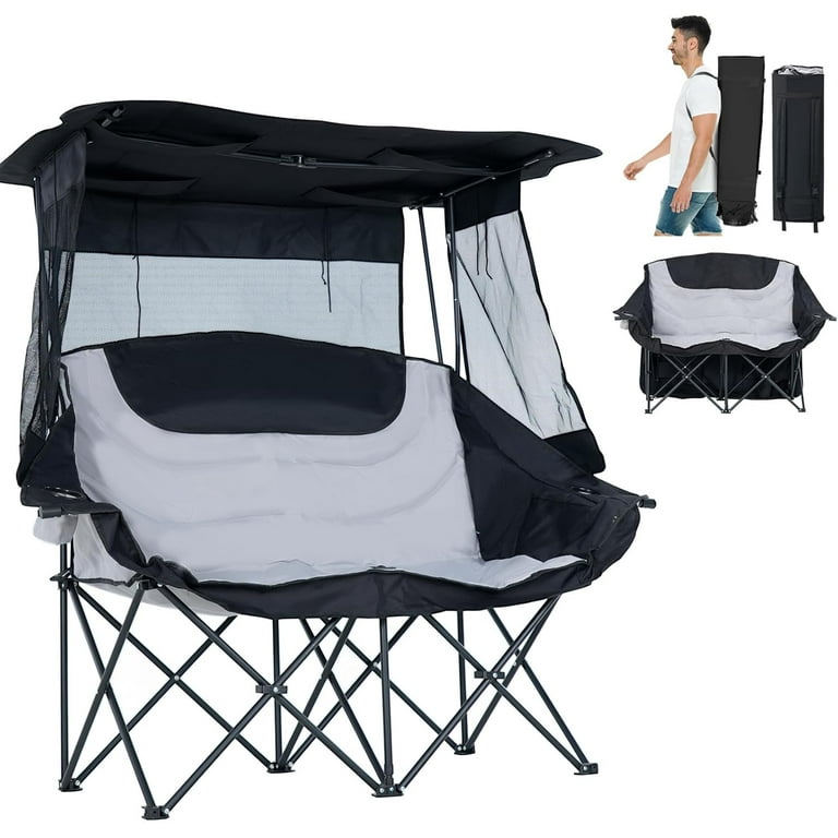 Slsy XXXL Double Camping Chair with Shade Canopy, Person Folding