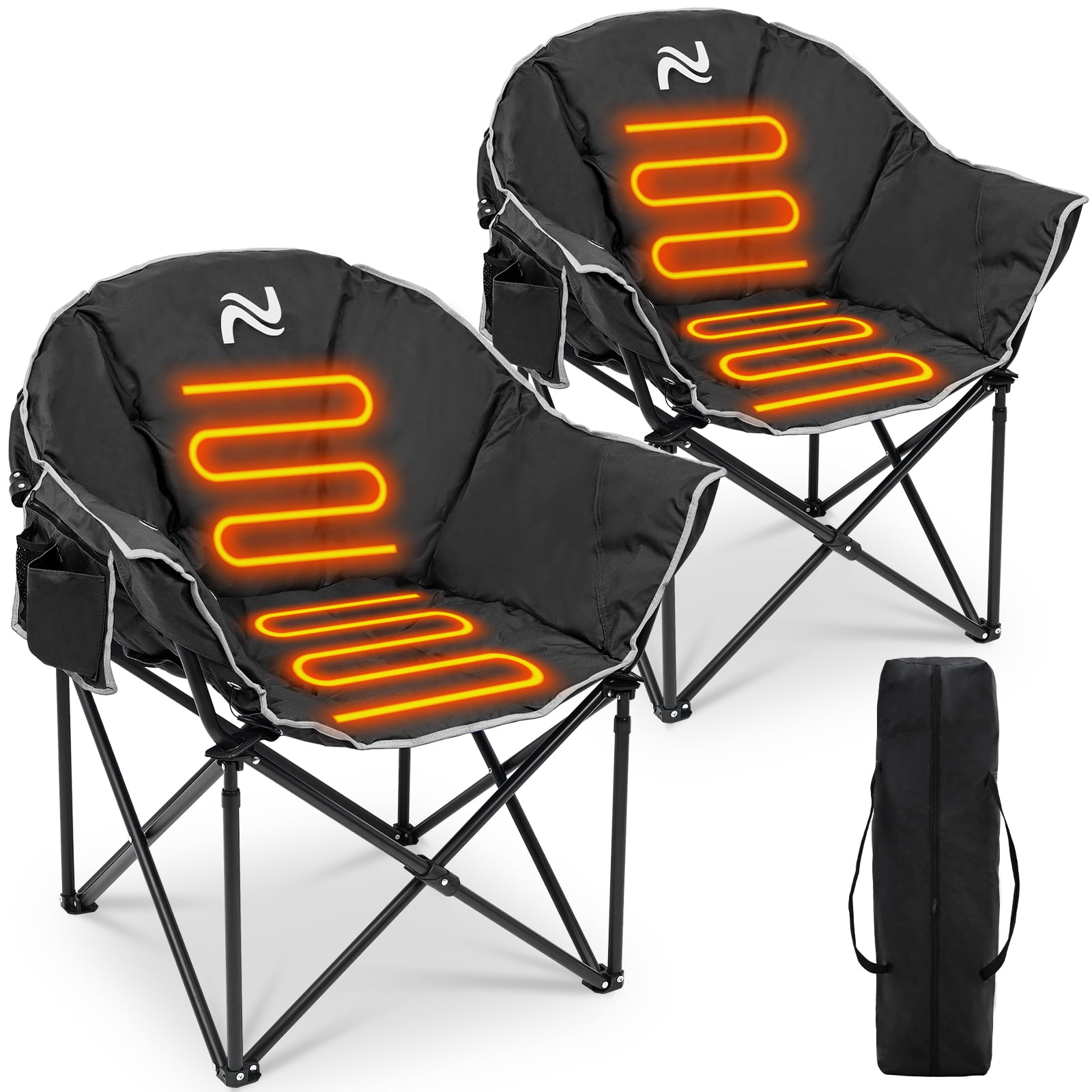 Double Heated Black Folding Outdoor Camping Chair with Cushions