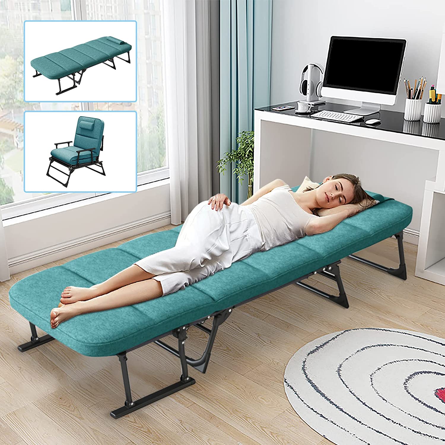 Slsy 3 in 1 Folding Sofa Bed with Mattress & Pillow, 6 Position Adjustable Folding Guest Beds Spare Bed, Foldaway Convertible Rest Cots for Adults Kids - image 1 of 15