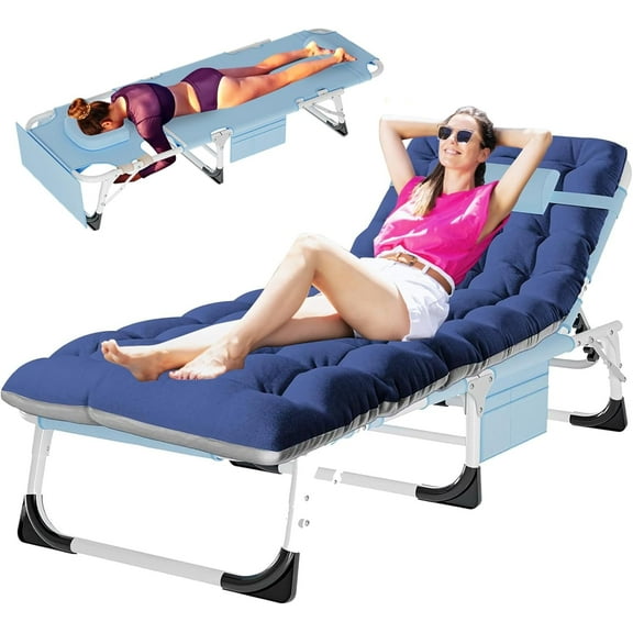 Slsy 3 in 1 Sun Tanning Chair Oversized with Mat & Face Arm Hole, 5-Position Heavy Duty Folding Chaise Outdoor Lounge Chair w/ Pillow, for Beach, Pool, Lawn, Yard, Patio