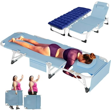 Slsy 3 in 1 Sun Tanning Chair Oversized with Mat & Face Arm Hole, 5-Position Heavy Duty Folding Chaise Outdoor Lounge Chair w/ Pillow, for Beach, Pool, Lawn, Yard, Patio