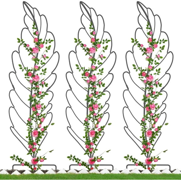 Slsy 3 Pack Metal Garden Trellis Plant Support Trellis for Climbing Vines Floral Vegetables Metal Trellis -Green Leaf Trellis Garden Decoration Set of 3