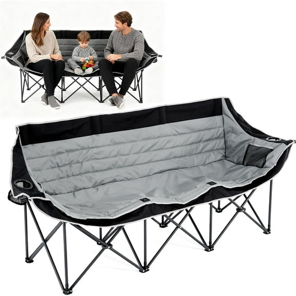 Slsy 3 Person Camping Chair, Oversized Folding Triple Chair with Cup Holders & Side Pocket, 990 LBS Heavy-Duty Portable Outdoor Chair for Camping, Picnic, Lawn