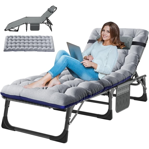 Slsy Foldable Outdoor Lounge Chair, Adjustable 5-Position, Cotton Blend, Size L75.2"xW26.8"xH11"
