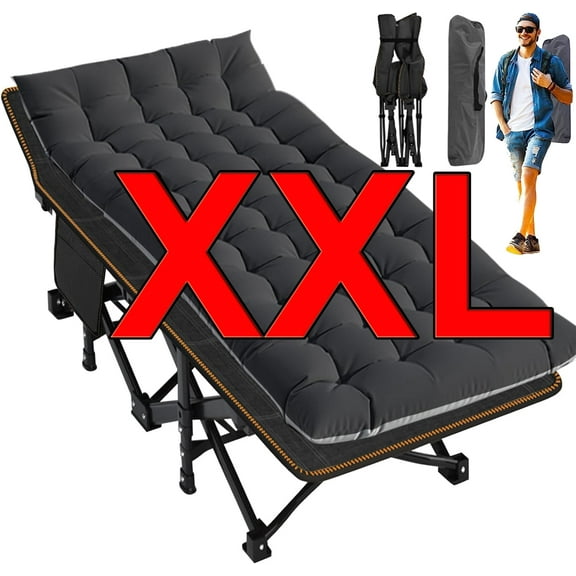Slsy 32" Wide Oversized XXL Folding Bed Cot Heavy Duty, Folding Camping Cot, Portable Sleeping Cot, Folding Guest Bed with 2-Sided Mattress & Carry Bag