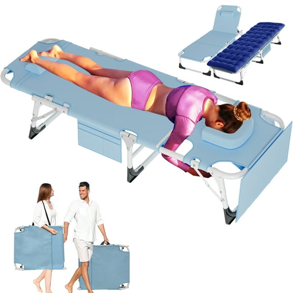 Slsy 3-in-1 Face Down Tanning Chair, Folding Lounge Chair with Face & Arm Hole, 5-Position Adjustable Camping Cot, 2-Sided Cushion, Pillow & Carry Straps for Beach & Outdoor