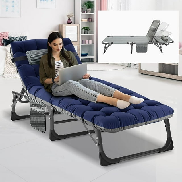 Slsy 4Fold Folding Camping Cot with 2 Sided Cushion & Headrest