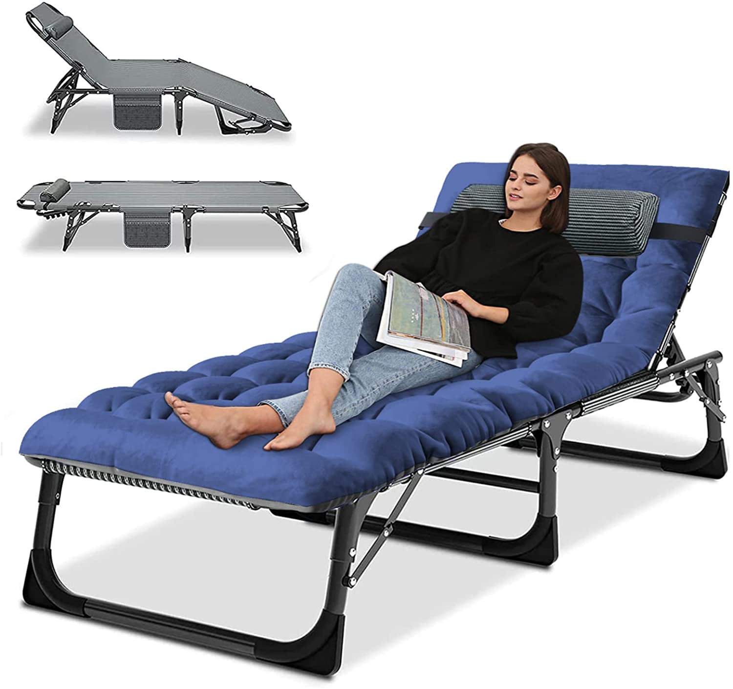 Slsy 4Fold Camping Cot, Adjustable Lounge Chair, Portable Bed with