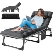 Slsy 3-in-1 Tanning Chair, 5-Position Adjustable Heavy Duty Folding Chaise Lounge Chair with Cushion, Portable Beach Lounge Chair for Outdoor Sunbathing Patio Pool Lawn Deck Poolside