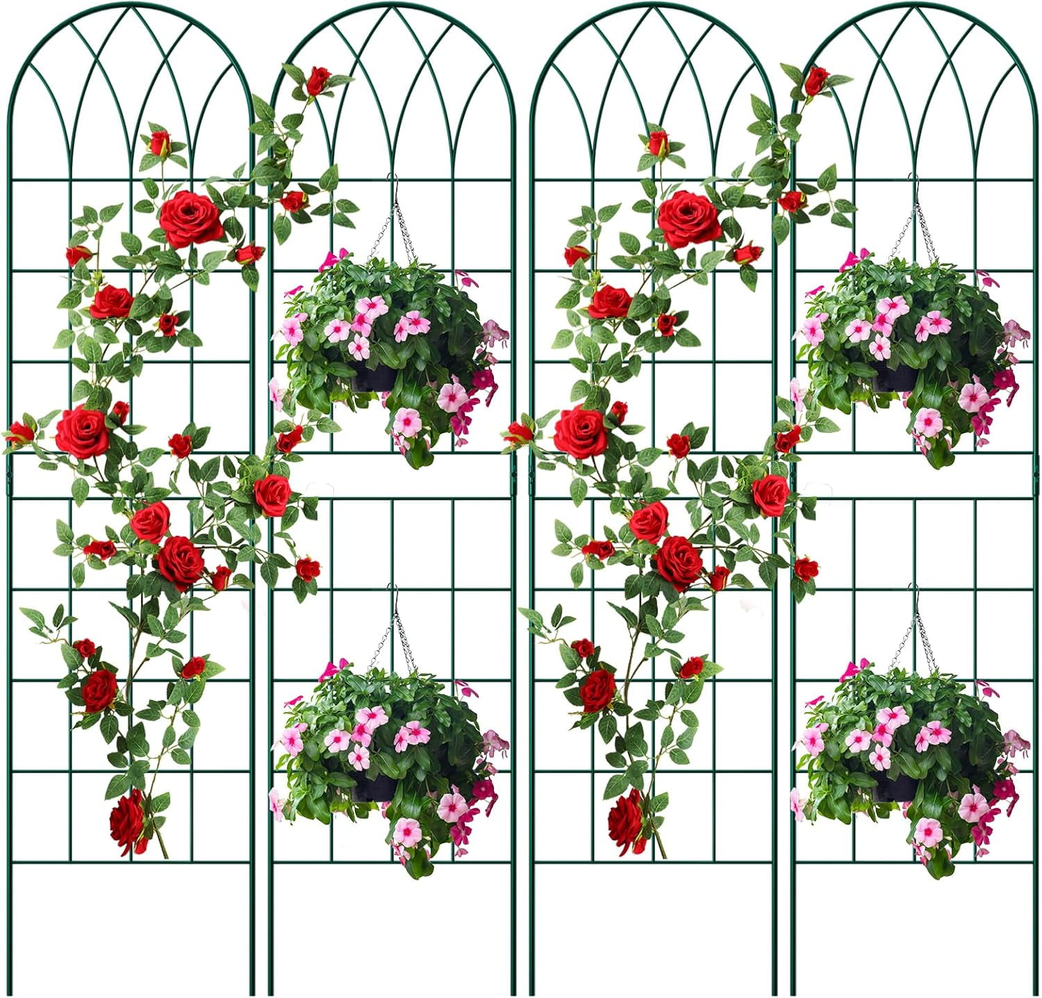 Slsy 4 Pack Metal Garden Trellis for Cllimbing Plants Outdoor, Flowers Tomato Cucumber Rose Vines Vegetable, Metal Coated Rustproof Garden Trellis for Patio, 60" x 16"