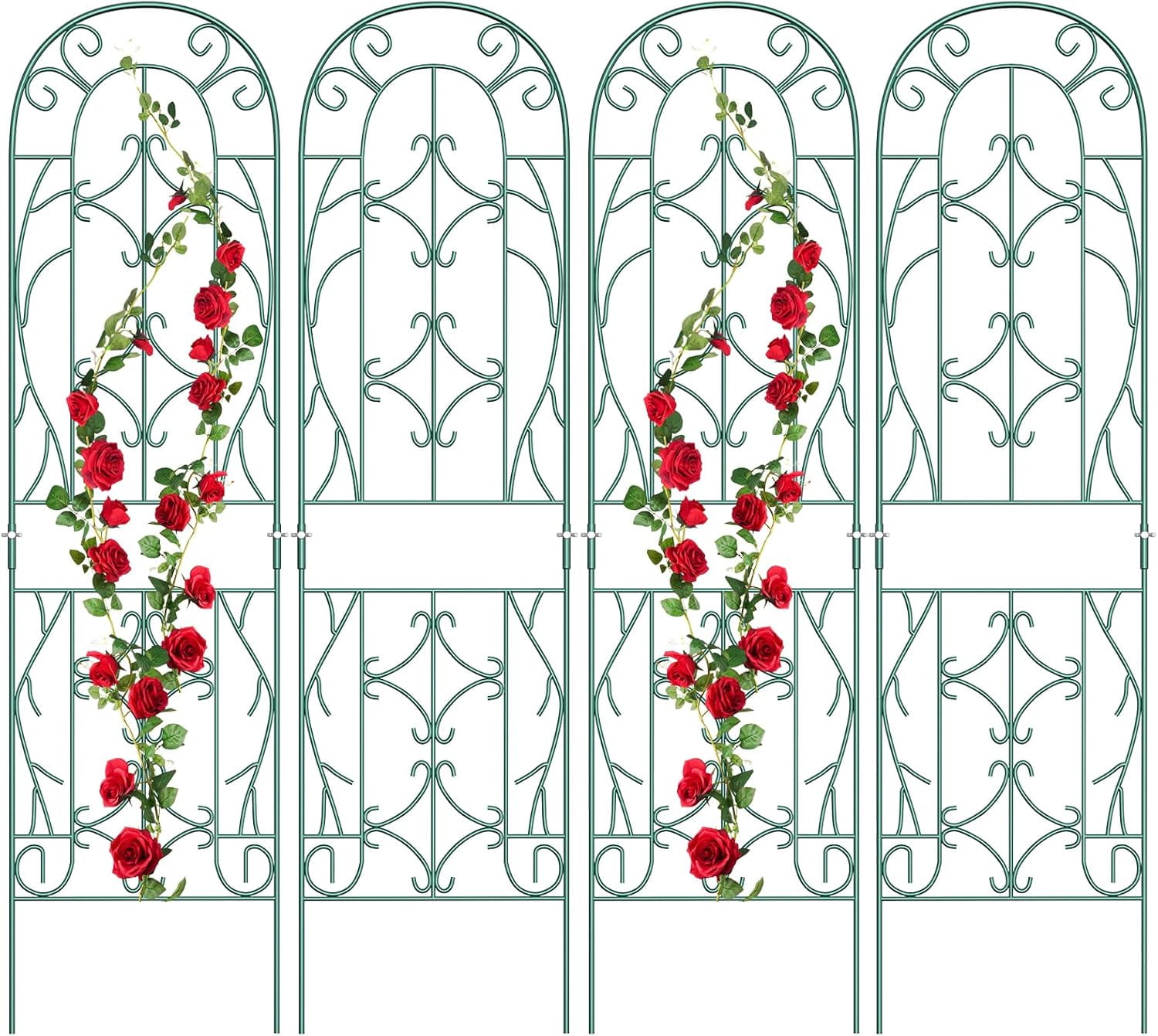 Slsy 4 Pack Metal Garden Trellis for Cllimbing Plants Outdoor, Flowers Tomato Cucumber Rose Vines Vegetable, Metal Coated Rustproof Garden Trellis for Patio, 60" x 16"