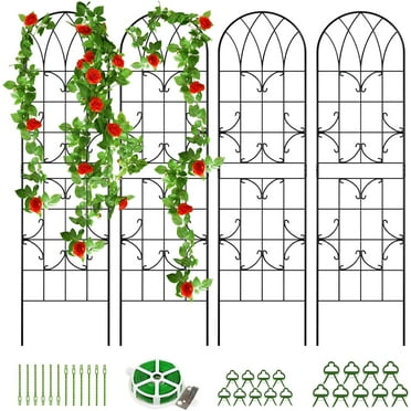Slsy 4 Pack Metal Garden Trellis for Cllimbing Plants Outdoor, Flowers Tomato Cucumber Rose Vines Vegetable, Metal Coated Rustproof Garden Trellis for Patio, 60" x 16"