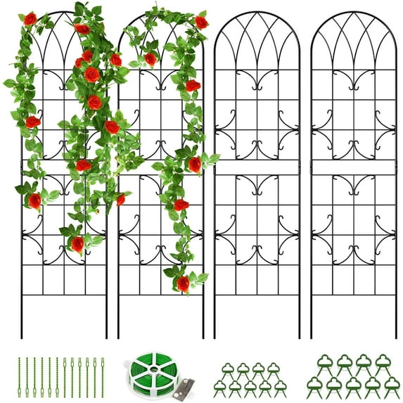 Slsy 4 Pack Metal Garden Trellis for Cllimbing Plants Outdoor, Flowers Tomato Cucumber Rose Vines Vegetable, Metal Coated Rustproof Garden Trellis for Patio, 60" x 16"