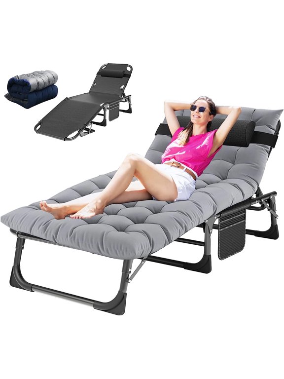 5-Fold Sleeping Cots for Adults , Adjustable 5-Position Folding Bed with 2-Sided Cushion & Pillow, Folding Camping Cot, Rollaway Guest Bed