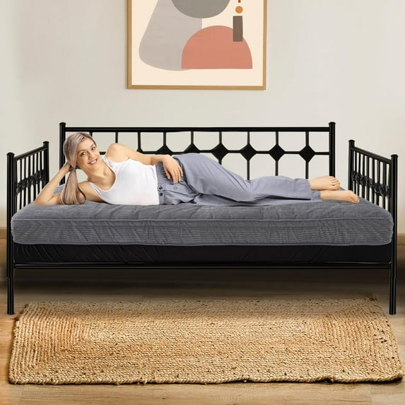 Slsy 6" Daybed Futon Mattress , Velvet Cot Size Thick Floor Futon Mattress, Portable Roll Up Camping Mattress Long Cushion Sleeping Pad for Couch Travel Car, Grey, 75" x 39"