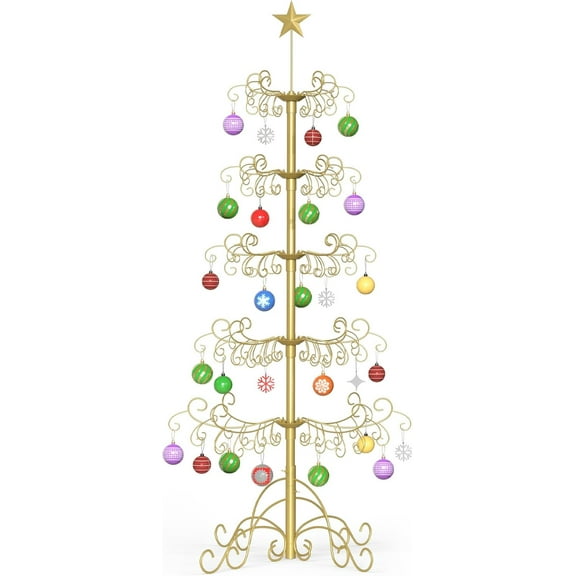 Slsy 6-foot metal ornament display rack golden, Wrought iron Christmas tree decorative rack hanging rack, Halloween glass ball decorative gift