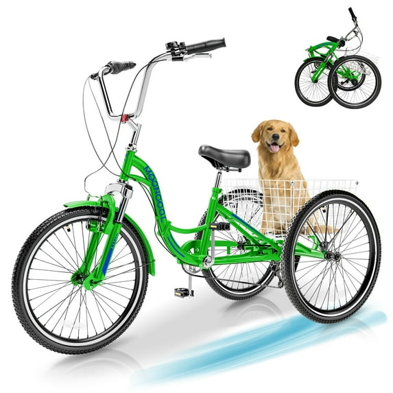 Slsy Adult Folding Tricycle for Adults, 7 Speed 20/24/26 inch 3 Wheels Bikes with Basket, Foldable Tricycle for Adults, Women, Men, Seniors