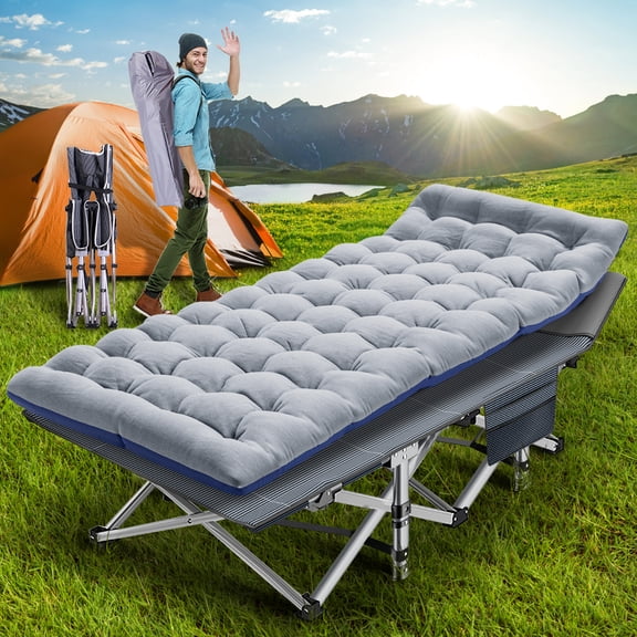 Slsy 75"L x 28"W Folding Camping Cot with 2 Sided Mattress, Adult Folding Cot, Heavy Duty Sleeping Cots with Carry Bag