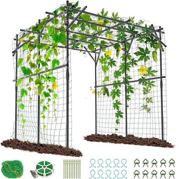 SLSY 79'' L x 79'' W x 79'' H Large Tall Grape Vine Support Arch Arbor Trellis Plastic-Coated Metal Garden Arch Trellis for Climbing Plants Vineyard Patio Lawn Yard Garden Decoration