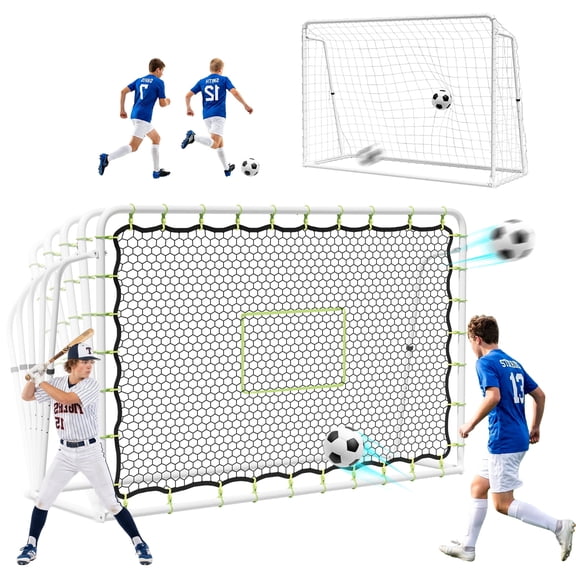 Slsy 8x6ft Rebounder Net with 5 Angles, 2-in-1 Galvanized Steel Soccer Goal,UV-Resistant & Weatherproof for Backyard Practice