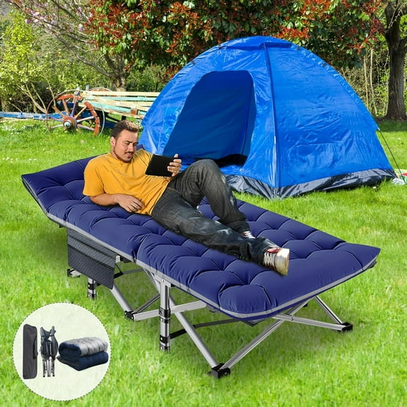Slsy Adult Folding Camping Cots with 2 Sided Mattress, Portable Sleeping Cot Folding Outdoor Bed with Carry Bag, Folding Guest Bed Military Cot Tent Cot