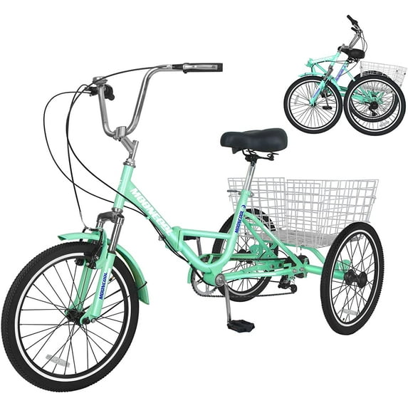 MOONCOOL Adult Folding Tricycle 7-Speed, 20/24/26-Inch Three Wheel Cruiser Bike with Cargo Basket, Foldable Tricycle for Adults, Women, Men, Seniors, Teenagers