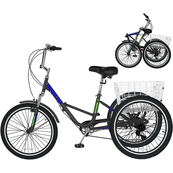 MOONCOOL Adult Folding Tricycle 7-Speed, 20/24/26-Inch Three Wheel Cruiser Bike with Cargo Basket, Foldable Tricycle for Adults, Women, Men, Seniors, Teenagers