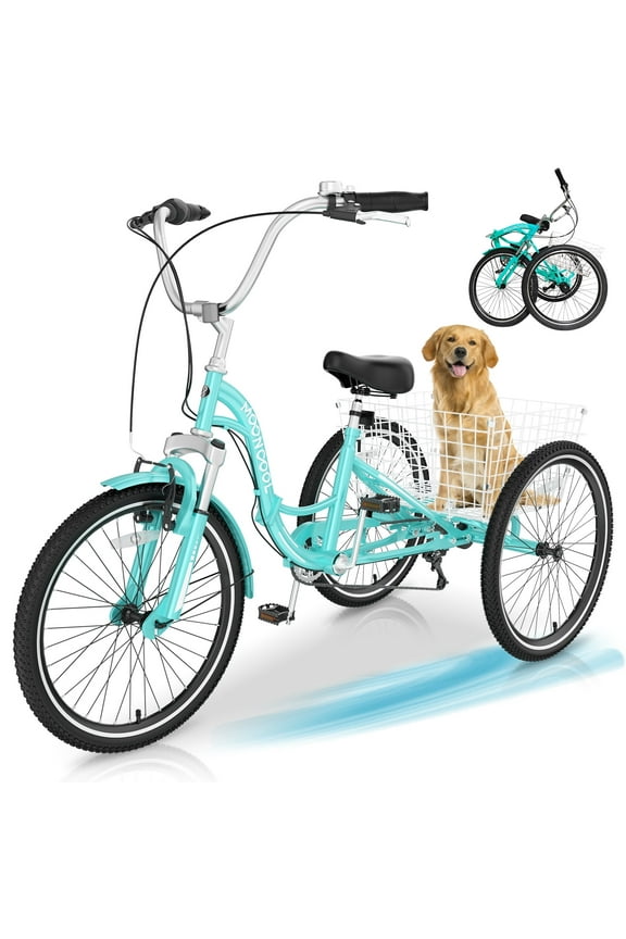 Slsy Adult Folding Tricycle for Adults, 7 Speed 20/24/26 inch 3 Wheels Bikes with Basket, Foldable Tricycle for Adults, Women, Men, Seniors