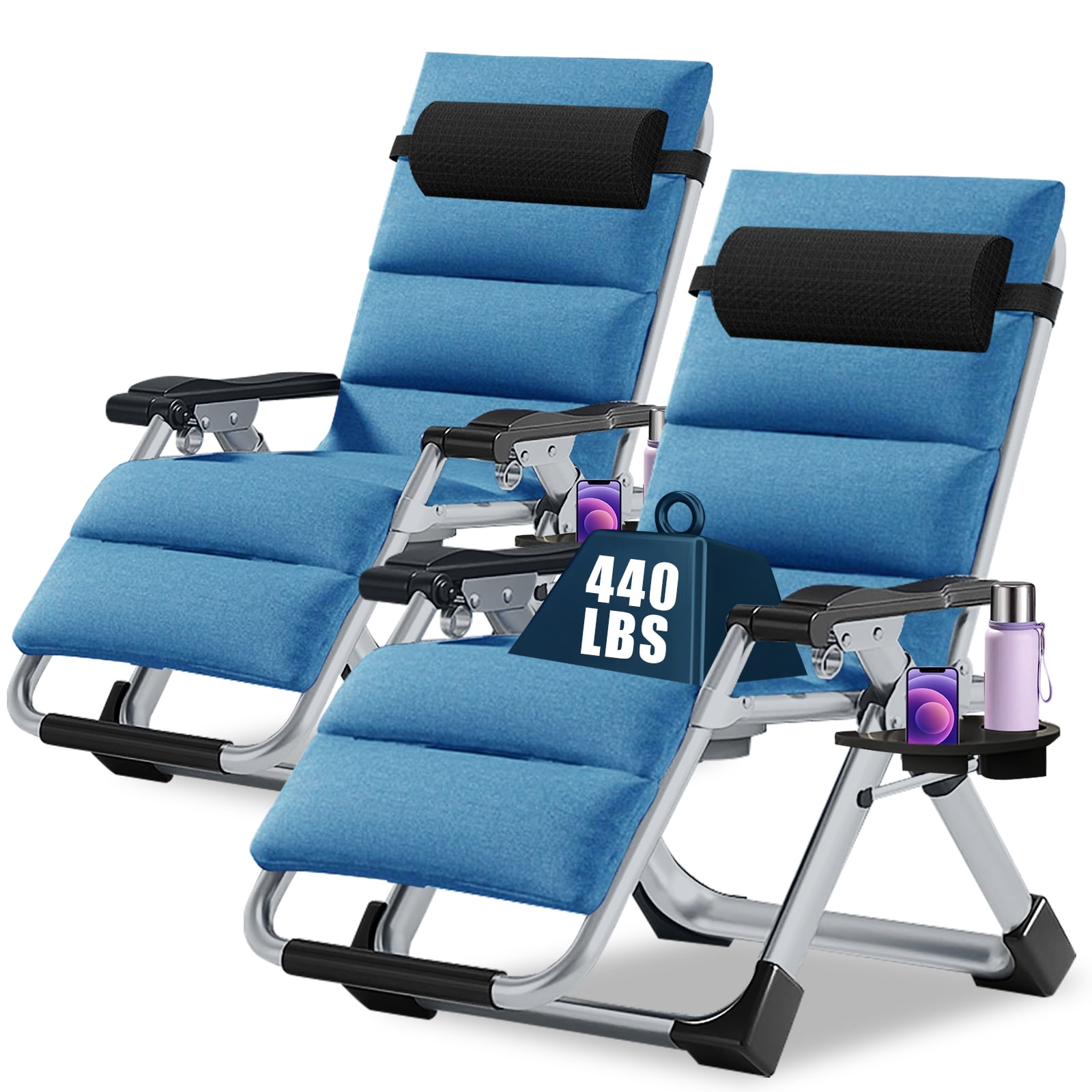 2-Pack Zero Gravity Lounge Chairs with Pad & Cup Holder, Indoor/Outdoor ...