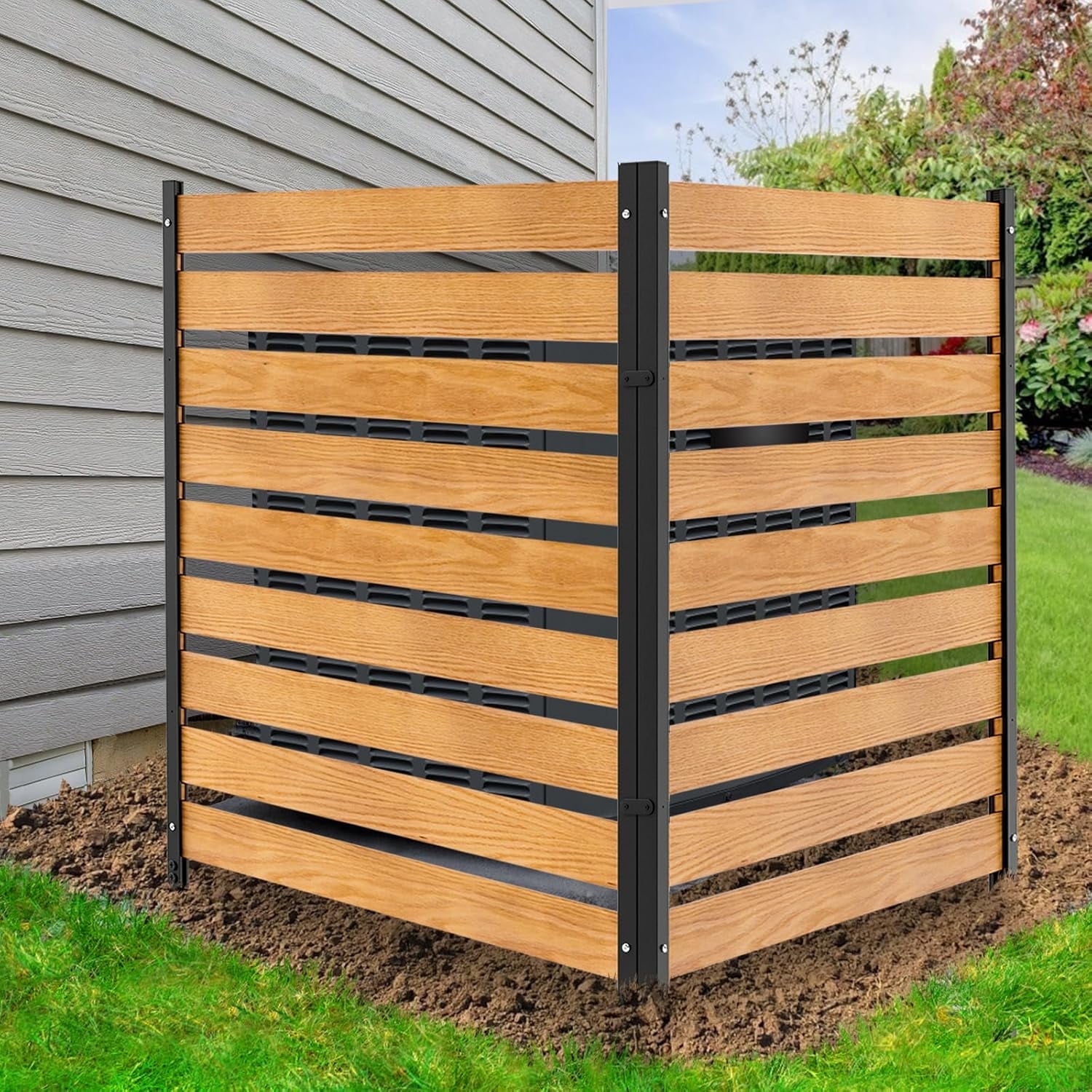 Slsy Air Conditioner Fence, 2-Panel Pool Equipment Enclosure, 38" W x 42" H Privacy Screens Fence Panels with Metal Stakes, Wood Trash Can Fence Privacy Fence Panel for Outside