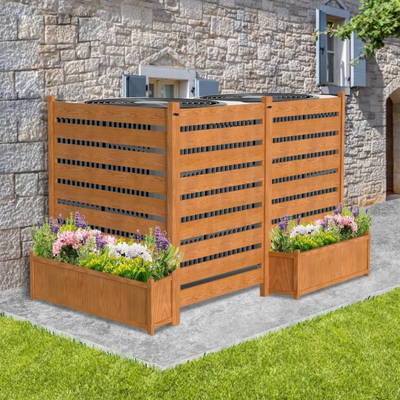Slsy Air Conditioner Fence Outdoor Freestanding Wood Privacy Screen with Planter Box for Trash Can Pool Equipment Enclosure, No-Dig Kit 36" W x 45" H (3 Panels)