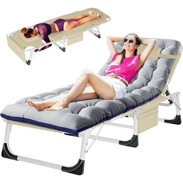 Slsy Alloy Steel Arm Slots Outdoor Folding Chaise Lounge Chair, Beige
