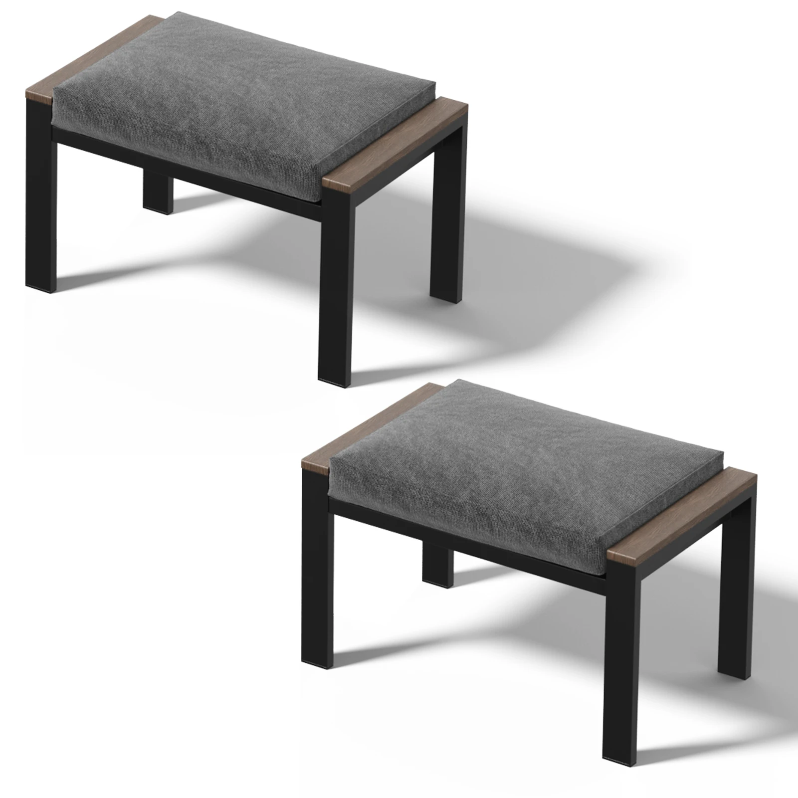 Slsy Aluminum Patio Ottoman Set, 2 Pack Outdoor Footrest Stool with Thickened Cushions, Metal Stool for Porch Balcony Deck Yard Poolside