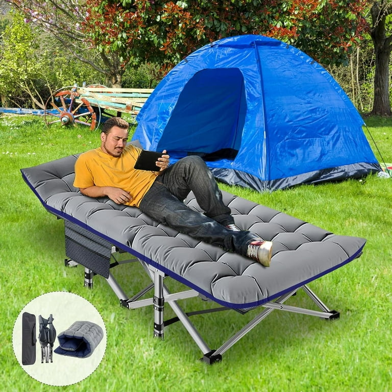 Slsy Camping Cot with 2 Sided Pad Cots for Sleeping Tent Bed Folding Cot 900LBS Comfortable Heavy Duty Adult Kids Travel Cot with Carry Bag