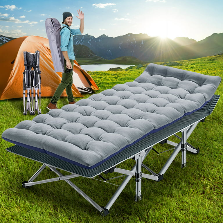 Slsy Camping Cot with 2 Sided Pad, Cots for Sleeping, Tent Bed Folding Cot  800LBS Comfortable Heavy Duty Adult & Kids Travel Cot with Carry Bag
