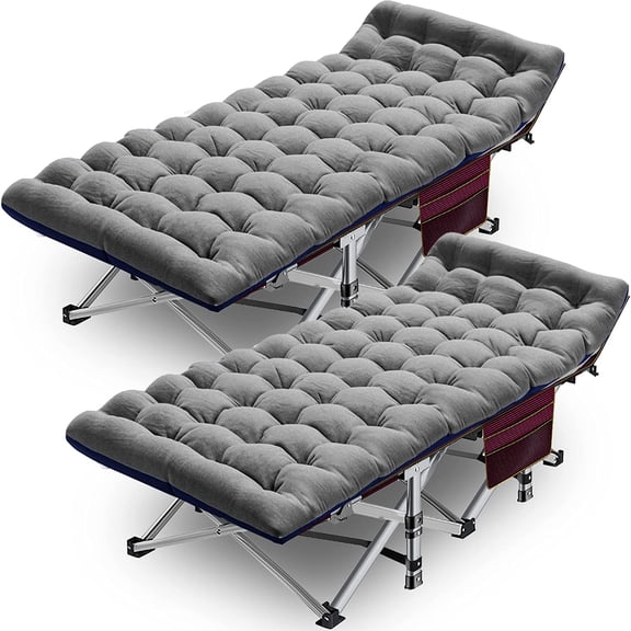 Slsy Cot, 2 Pack Folding Camping Cots for Adults, Sleeping Cots Rollaway Guest Bed with 2-Sided Pearl Cotton Mattress & Carry Bag