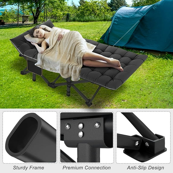 Slsy Cot, Folding Camping Cot for Adults, 75" x 28" Sleeping Cot, Heavy Duty Guest Bed with 2 Sided Mattress & Carry Bag