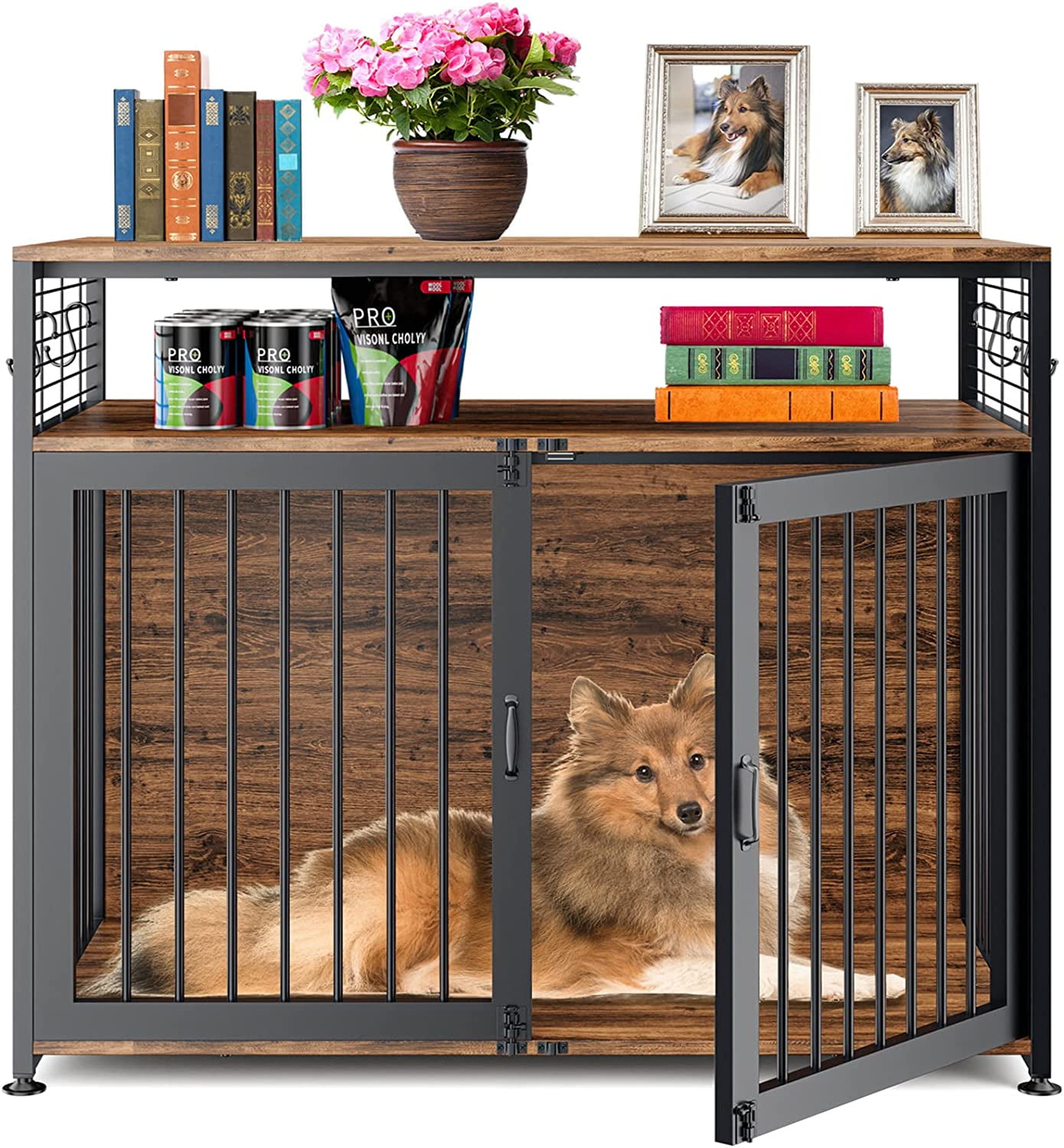 Slsy Dog Crate Furniture, 41'' Wooden Dog Crate for Large/Medium Dogs