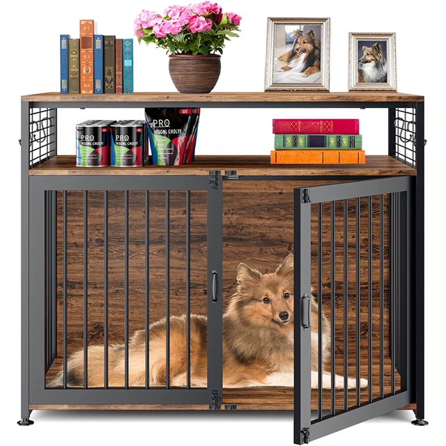 Slsy Dog Crate Furniture, 41'' Wooden Dog Crate for Large/Medium Dogs