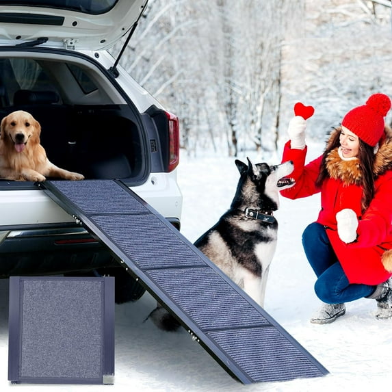 Slsy Dog Ramp for Car, 63" Long & 17" Wide Folding Portable Pet Stair Ramp with Non-Slip Rug Surface, Extra Wide Dog Steps for Medium & Large Dogs Up to 250LBS Enter a Car, SUV & Truck