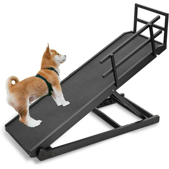 Slsy Adjustable Height 15.7" to 23.6" Long Wooden Pet Ramp, Black, 200 lb Limit