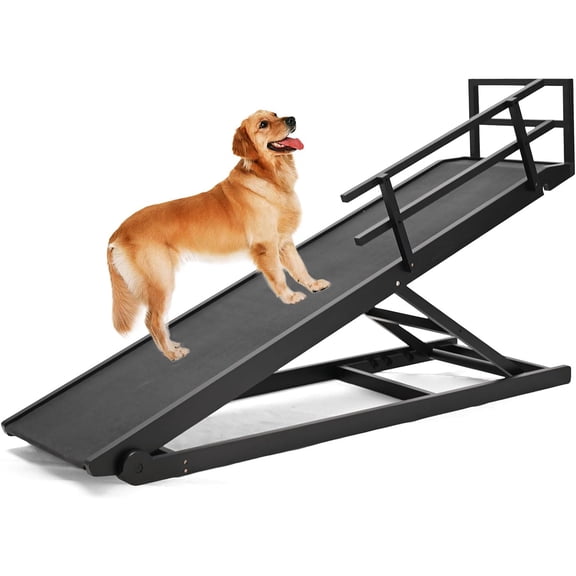 Slsy Dog Ramp with Upgrade Rubber Mat, 5 Level Adjustable 17.7'' to 31.4'' Folding Pet Ramp for High Bed, Great for Small & Old Dogs & Cat, Supports up to 200 lbs, 62.9" Long