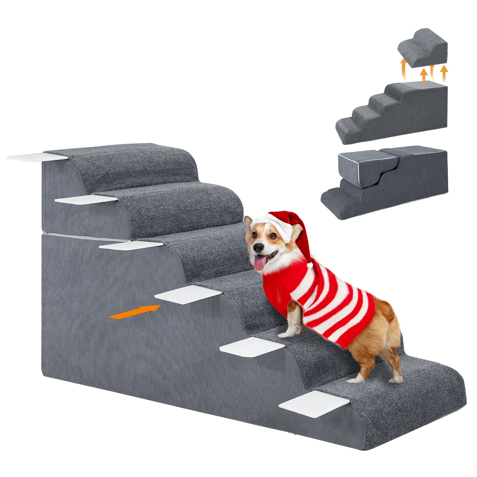 Slsy Dog Stairs for Small Dogs and Cats 6 Steps Foam Pet Steps for High Beds and Couch Non Slip Waterproof Folding Dog Steps with Removable Washable