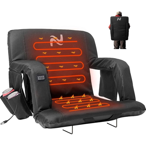 SLSY  Heated Stadium Seat Bleacher Seat with Back & Arm Support, Portable 6 Reclinng Positions Stadium Seating for Bleachers, Bleacher Seats for Sports Events, Outing, Travelling, Hiking