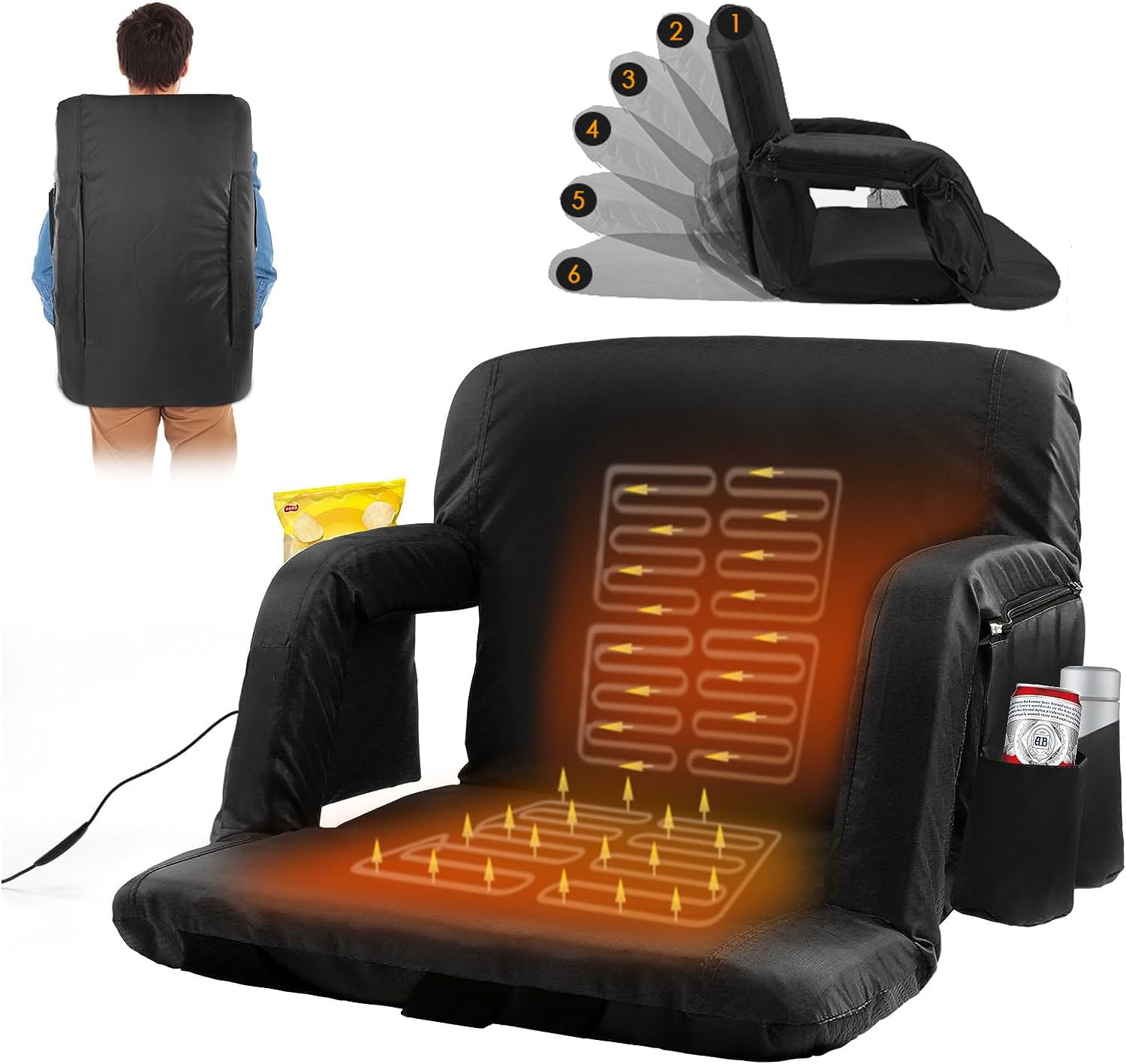 Slsy DualSided Heated Stadium Seat for Bleachers with Back Support