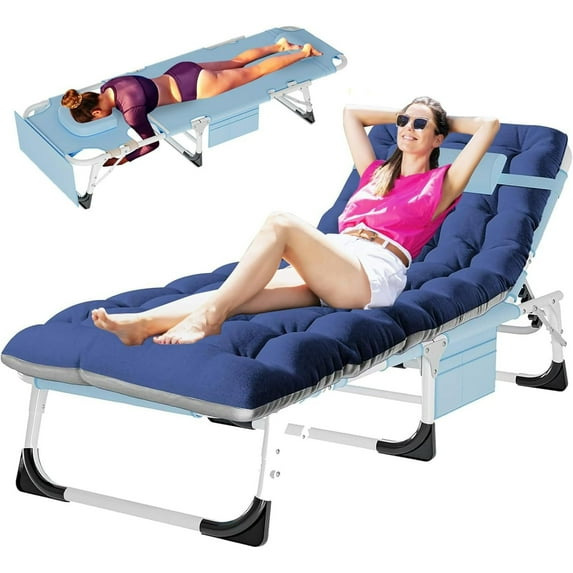 Slsy 3-in-1 Face Down Tanning Chair, Folding Lounge Chair with Face & Arm Hole, 5-Position Adjustable Camping Cot, 2-Sided Cushion, Pillow & Carry Straps for Beach & Outdoor