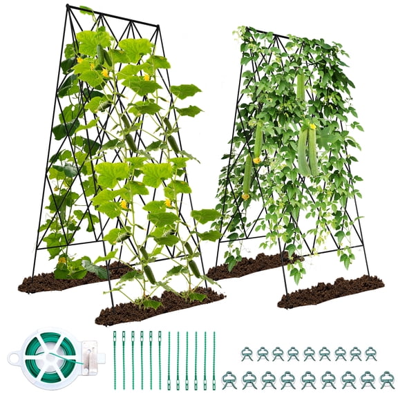 Slsy Foldable Cucumber Trellis, 2 Pack A-Frame Trellis Outdoor Garden Trellis for Climbing Plants Vegetables Flowers, Steel Plant Support Trellis Plant Climbing Trellis, Black