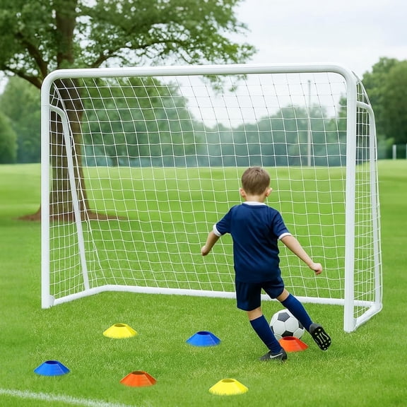 SLSY Foldable Soccer Goal - 8x6FT Soccer Goals for Backyard - Foldable Steel Soccer Goal with Training Target & 6 Cones for Teens/Adults Practice Training