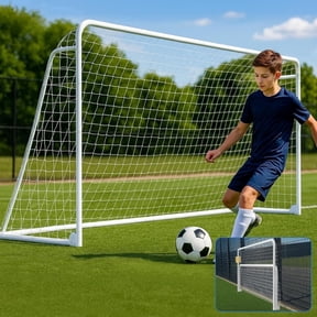 Slsy Foldable Soccer Goal - 10x6FT Soccer Goals for Backyard - Foldable Steel Soccer Goal with Training Target & 6 Cones for Teens/Adults Practice Training